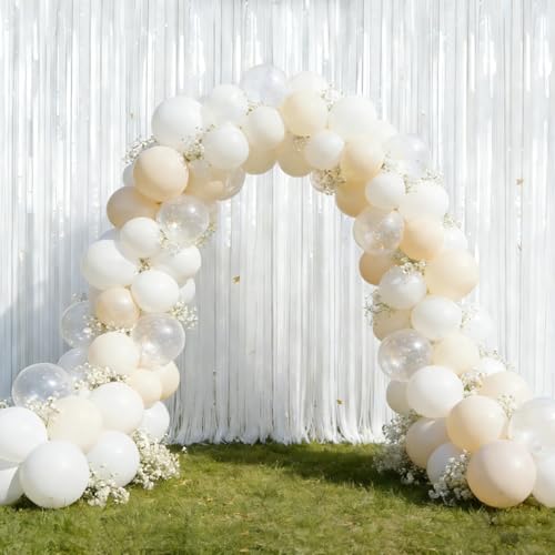 Image of 4 Packs White Foil Fringe Curtain, White Glitter Metallic Tinsel Backdrop for Birthday Wedding Baby Shower Bachelorette Graduation Christmas Halloween Party Decorations Supplies