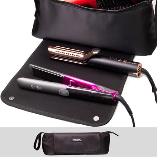 Image of ANGENIL Large Flat Iron Mat with Heat Mat for Curling Iron Hair Curler Hair Straightener Brush Hair Dryer Portable Hot Tool Organizer for Women, Black, Travel Storage
