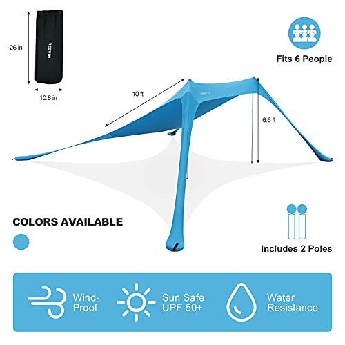 RESVIN Pop Up Beach Ten, UPF50+ Portable Beach Sunshade, Lightweight Sun Shade Tent with Sand Shovel, Ground Pegs,and Aluminum Poles,10ft x 10ft