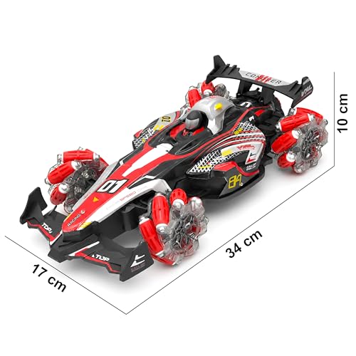 Image of VGRASSP 4WD Dual Control R1 Drift Stunt Mist Car Toy for Kids with Lights, Music - Rechargeable 360 Rotating RC Smoke Car with 2.4GHz Remote Control and Gesture Wrist Controller - Multicolor
