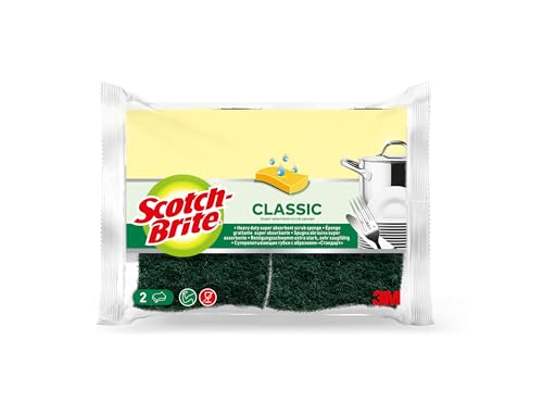 Scotch-Brite Esponja de Limpieza clásica de Fibra Natural, 2 Unidades por Paquete, Esponja Multiusos para Cocina y hogar, también Apta para Utensilios de Cocina y Vidrio antiadherentes