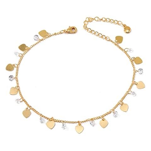 HEYU Ankle bracelets for women, anklets for women 18K Gold Plated Beach Dainty Cute Adjustable Size Stainless steel ankle bracelets Personalized Foot chain Summer Jewelry Gifts (Love heart) Cover
