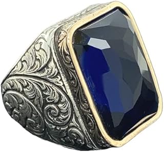 Men Handmade Ring, Sapphire Stone Silver Ring, Turkısh Handmade Ring, Ottoman Style Ring, 925k Sterling Silver Ring, Gift For Him