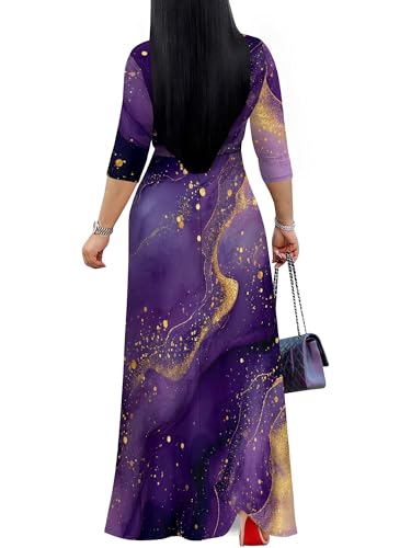Image of Plus Size Dresses for Women Print Maxi Dresses 3 /4 Sleeve with Belt