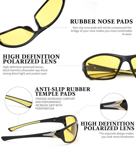 FEISEDY 3 Pack Polarized Sports Sunglasses for Men, Wrap Around Frame, UV400 Protection, Fishing Driving Cycling B26744