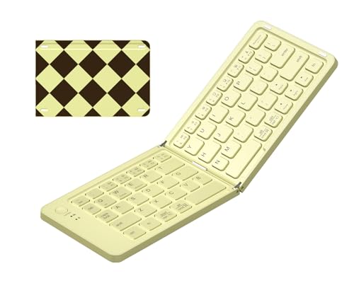 Foldable Mini Bluetooth Keyboard, Portable Compact Wireless Rechargeable Keyboard with 67 Slim Quiet Keys, Cute Pocket-Sized Travel Keyboard for iPad iPhone Android Tablet Mac Windows-Brown Coffee