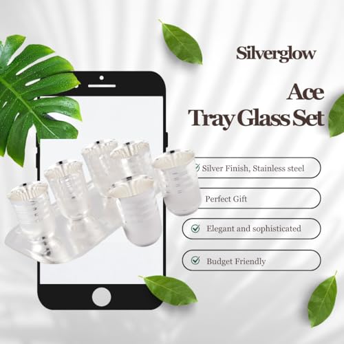 Image of Silverglow Ace Tray Glass Set | Silver Plated Glass Set of 6 with Tray | Juice, Water, Beverages Serving Set | Tableware Set | Perfect Diwali, Office, Wedding Return Gift Item