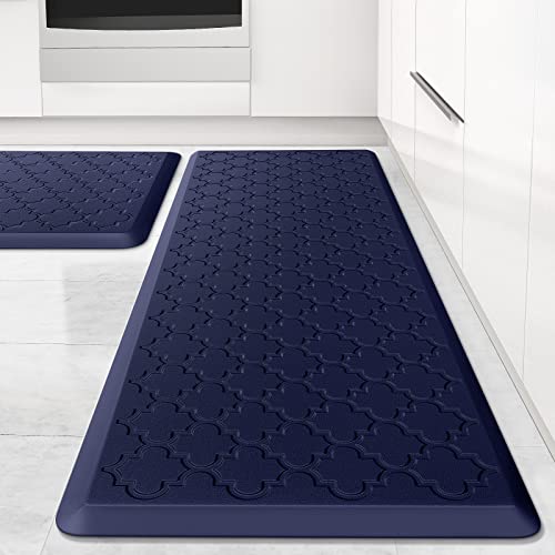 Image of Kitchen Mat [2 PCS] Cushioned Anti-Fatigue Floor Mat Water Resistant Non-Skid Kitchen Mats and Rugs Ergonomic Comfort Foam Kitchen Rugs Standing Mat for Kitchen Floor Office Sink Laundry(Blue)
