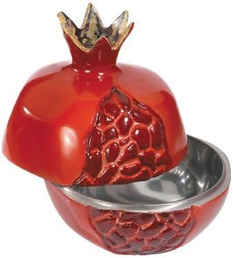 Honey Dish Jar - A Rosh Hashanah Plate - Yair Emanuel ALUMINIUM POMEGRANATES HONEY DISH (LARGE) RED (Bundle)