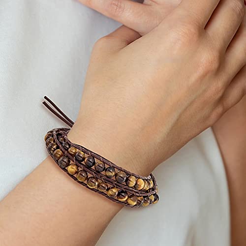 Ice Carats 6Mm Brown Beads Leather Cord Multi Wrap Bracelet Adjustable Stretch Natural Stone Shell Wood Fashion Jewelry For Women Gifts For Her #TOP3