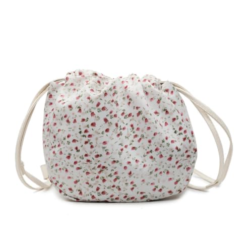 CYUCHENC Bolso Bandolera Niche De Tela Floral, Lindo, Ligero, Casual, Gran Capacidad, Bandolera-Blanco
