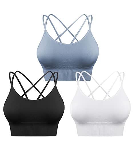 Sykooria Strappy Sports Bra 3 Pack Workout Tops Padded Sports Bra Pack Wirefree Criss Cross Bra