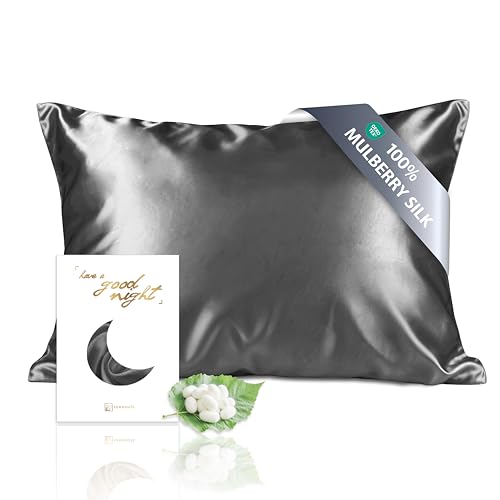 townssilk Funda de almohada de seda 100 % 19 mommes, 40 x 70 cm, reversible, con cremallera oculta, gris oscuro