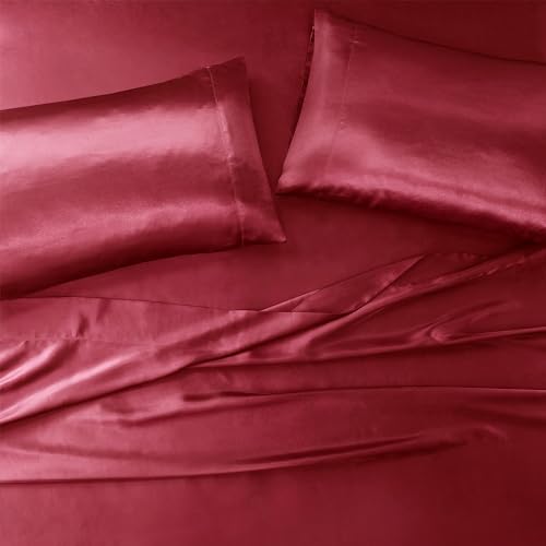 Image of Madison Park Essentials Satin Pillowcase Set of 2, Silky, Standard Red