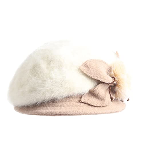 Wimdream Women Wool Bucket Winter Hats White - Felt Wool Beanie Beret Hats With Bill - Newsboy Style Hat- Handmade #TOP4