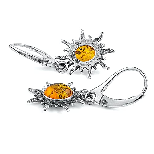 Ian And Valeri Co. Amber Sterling Silver Flaming Sun Leverback Earrings #TOP1