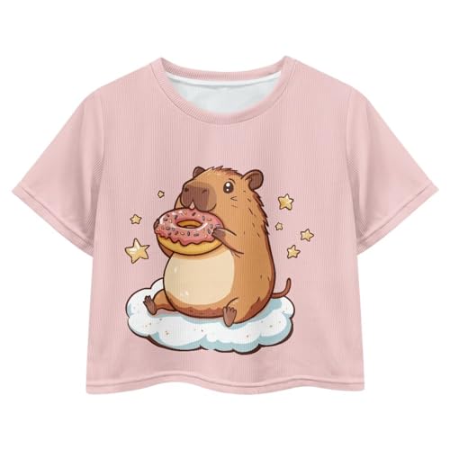 Image of Girls Crop Tees Crew Neck Casual Short Sleeve T Shirts Kids Loose Soft Comfortable Tees Blouses Shirt for Little Girl