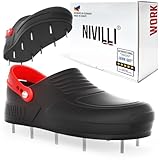 Nivilli Work - Spiked Shoes for Epoxy Floor Coating Nailshoe Clog for Safe Walking on All self Floor Leveling compounds as Well Epoxy Topcoats Concrete Resin (Size: Small 7/10 US) Red