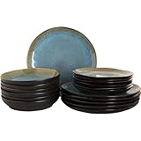MATERIAL: Das 18-teilige Kombiservice ist aus hochwertigem Steingut. Das Geschirr wird bei 1100° gebrannt & ist robuster als herkömmliches Material. Geeignet für Geschirrspüler, Mikrowelle & Ofen (220°)