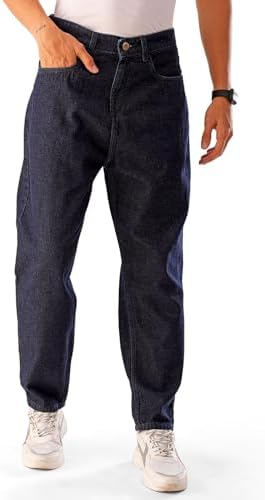 The Indian Garage Co Men's Loose Mid Rise Tapered Solid Mid-Rise Jeans