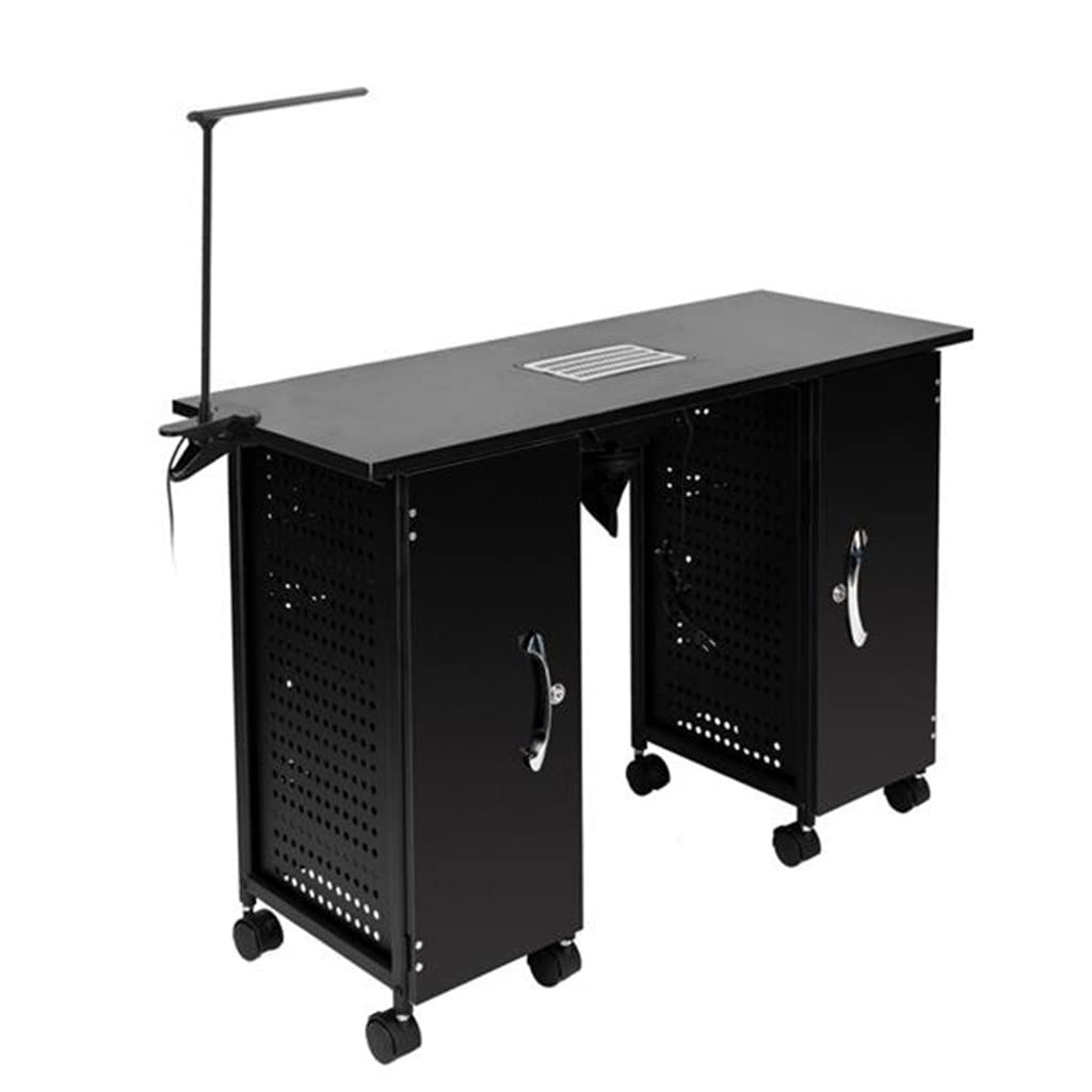 Manicure Table Nail Table Iron Manicure Station Large Table with LED Lamp & Arm Rest Salon Spa Nail Equipment Black ブラック