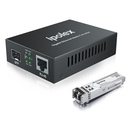 ipolex convertidor de Medios Gigabit Ethernet, 1.25G SFP Puerto Convertidor de Medios de Fibra óptica, Multimodo LC Convertidor Equipado con un SFP-SX transceptor (850-nm, 550-m@OM2OM3MMF). 1-Pack.