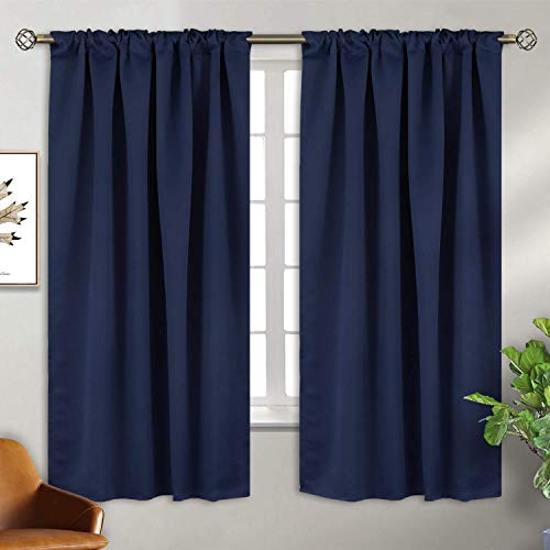 Bgment Rod Pocket And Back Tab Blackout Curtains For Bedroom - Thermal Insulated Room Darkening Curtains For Living Room, 42X63 Inch, 2 Window Curtain Panels, Navy Blue #TOP7