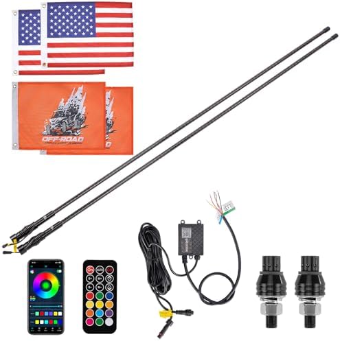 KEMIMOTO 2PCS 5FT Whip Lights for Side by Side, APP Control Turn ...