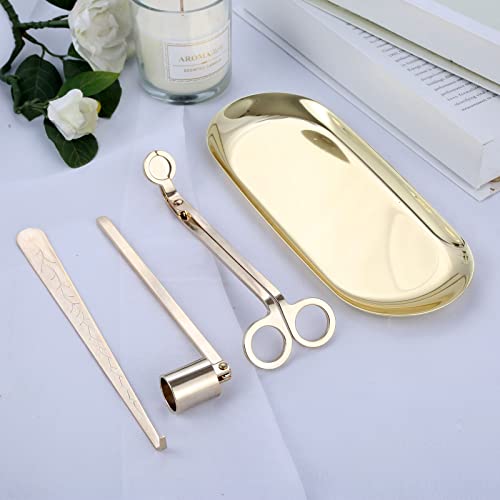 MUXSAM 4 in 1 Candle Accessory Set - Wick Trimmer, Dipper, Snuffer, Storage Tray Plate, Candle Care Tools Gift for Lovers of Home Decoration (Gold) by MUXSAM - Image 3