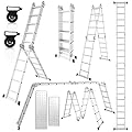Cecaylie Scala multiuso in alluminio, 4 x 5, 582 cm, 7 in 1, con piattaforma, scala con 2 pannelli di ponteggio, scala da lavoro, scala pieghevole, 20 gradini, argento