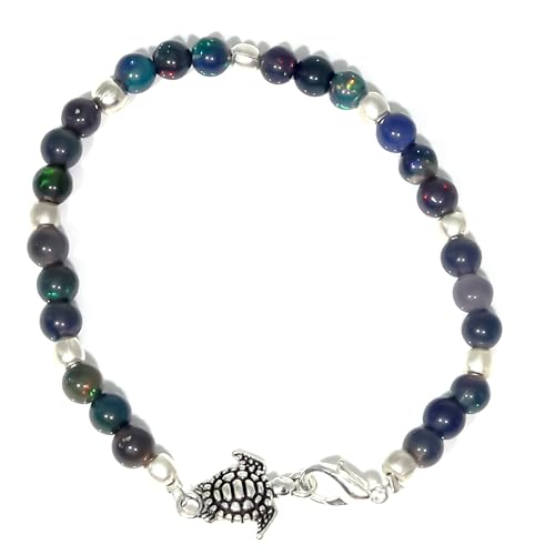 Bracelet pierre précieuse naturelle éthiopienne noire fait main argent FB-1909