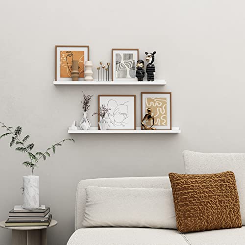 Liggue Floating Shelves Wall Mounted Set Of 2, 31 Inch White Wall Mounted Wood Shelves For Bedroom, Living Room, Bathroom, Kitchen #TOP6
