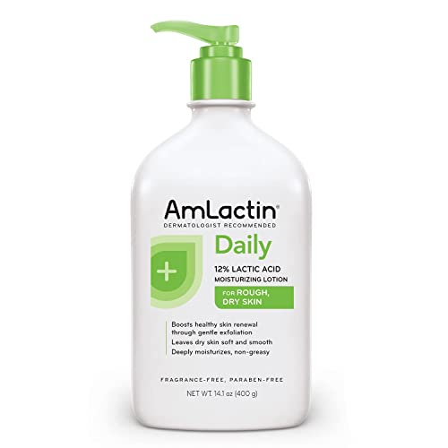 AmLactin Daily Moisturizing Lotion for Dry Skin – 14.1 oz Pump Bottle – 2-in-1 Exfoliator-Body Lotion with 12% Lactic Acid, Dermatologist-Recommended (Packaging May Vary)
