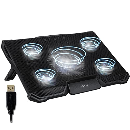 KLIM Cyclone - Laptop Kühler + Ständer + Maximale Kühlung + Verhindere Überhitzung + Schütze Dein Laptop + 5 Lüfter 2200 & 1200 RPM + Cooling Pad für Computer PS4 Xbox One + Weiß Neue 2020 Version