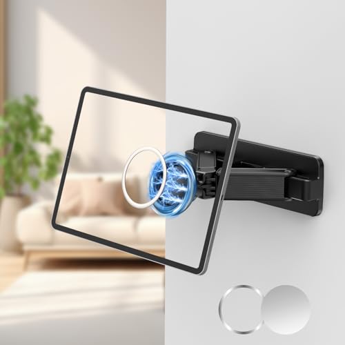 aceyoon Magnetic Tablet Wall Mount Holder, 360° Rotation ipad Wall Mount for MagSafe, Adjustable and Foldable Tablet Wall Holder Damage-Free for 4.7-12.9 inch Tablet, Smartphone, eReader