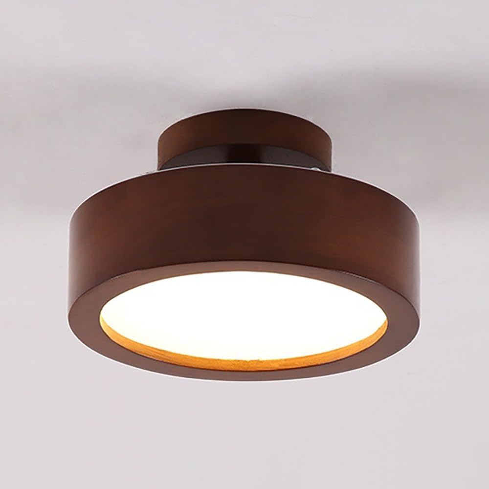 COSRUB Nordic Wooden Ceiling Lamp, Round Wood LED Semi Flush Mount Ceiling Light Japanese Dimmable Small Ceiling Lighting for Hallway Entryway Balconies(Walnut(3000K),20cm/7.87in)