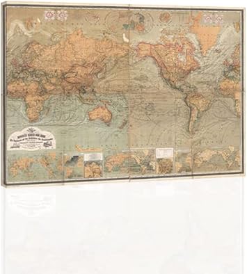1870 Map of the World on Mercator Projection - CANVAS or PRINT WALL ART