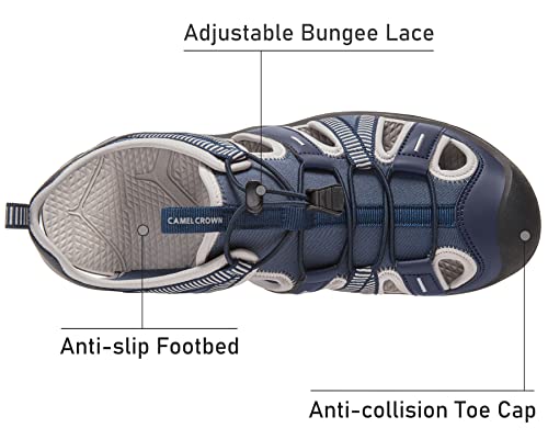 Camel Crown Men's Hiking Sandals Waterproof Closed Toe Summer Sandals Anti-Slip Water Sandals Athletic Sport Sandals For Water Beach Outdoor Boat Fishing Blue 11 #TOP1