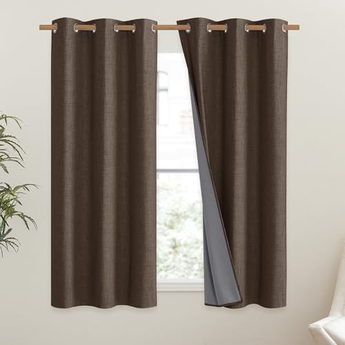NICETOWN Coffee Vintage Linen 100% Blackout Curtains for Dining Room, Thermal Insulated Curtains 54" Long, Noise Reducing Window Treatment Drapes for Kitchen, 42" Wide Per Panel, Set of 2 - image 2