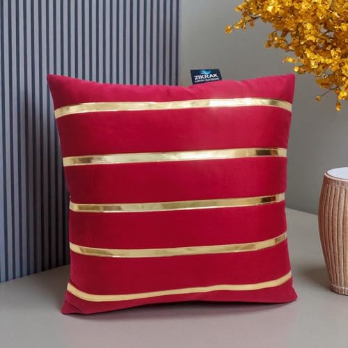 Image of Zikrak Besur Gold Stripe On Velvet|Pack of 5 Cushion Cover|for Home Decoration|Living Room Decor|Hotel Premeuim Quality Cushion Cover|Exclusive ON Amazon (Maroon, 16 X 16 INCH(40 X 40 CM))