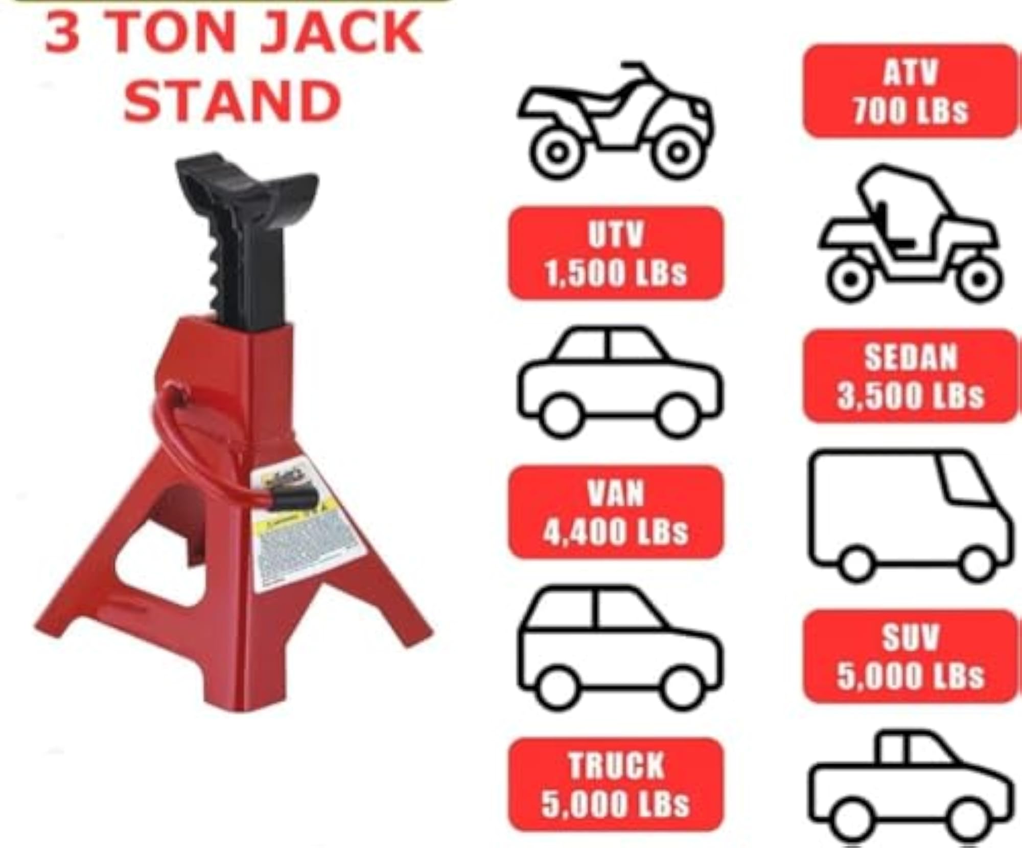 3 TON Steel Car Jack Stand Set of 2 Pieces