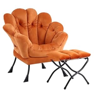 2025 Lazy Chair with Ottoman, Cozy Butterfly Reading Chair Mid-Century Lounge Accent Chair with Footrest for Small Space Living Room, Bedroom, Office & Dorm Room, Velvet Orange
