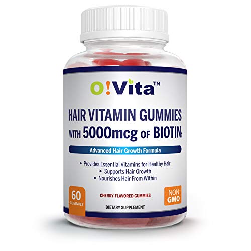 O!VITA Hair Vitamin Gummies with 5000mcg of Biotin, Strong and Healthier Hair Supplement, Promotes Faster Hair Growth for Women and Men (60 Non-GMO Gummies)