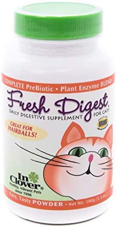In Clover Fresh Digest Daily Digestive Aid and Immune Support Supplement for Cats, Natural Prebiotic and Enzyme Powder for Healthy Stools, Hairball Control, Stop Litterbox Odor, Works Fast 100g/3.5oz