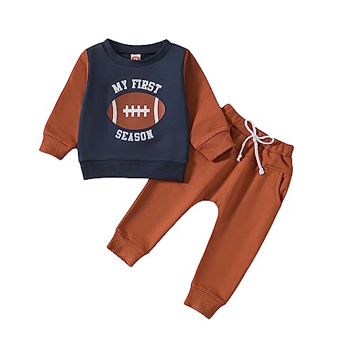 Image of fhutpw Baby Boy Clothes Fall 6 12 18 24 Months Football Long Sleeve Pullover Tops & Pant Sets Toddler Winter Outfits