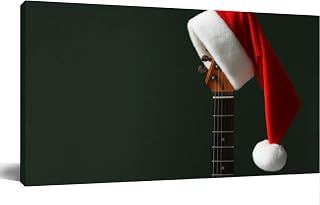 Guitar Santa hat green space text Canvas Wall Art Large Framed Prints Pictures Wall Decor Posters Painting Artwork for Living Room Bedroom Kitchen Bathroom 24x47