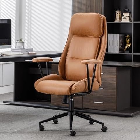 BOWTHY Executive Chair Mid Century Office Modern Chair,55° Reclining High Back Desk Chair with Wheels,Conference Room Chairs,Brown Office Chair,Computer Chair for Adults,Swivel Chair 330lbs Cover