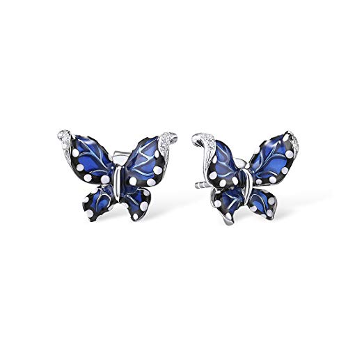 Boucles d'Oreilles Papillon Argent Éclatant de Zircons Finition Émail de Prestige