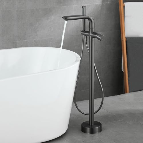 Robinet de baignoire sur pied résistant au calcaire, mitigeur noir G1/2 double sortie