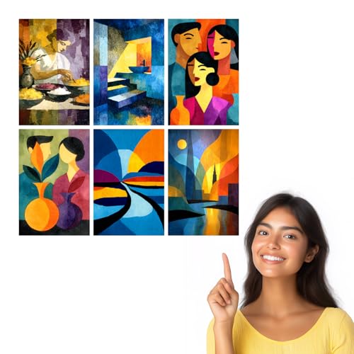 Image of SiddArtify Abstract Geometric Wall Art Prints Set - Modern Poster Decor for Living Room Bedroom Office - 12x18 inch Sticker Pack of 6